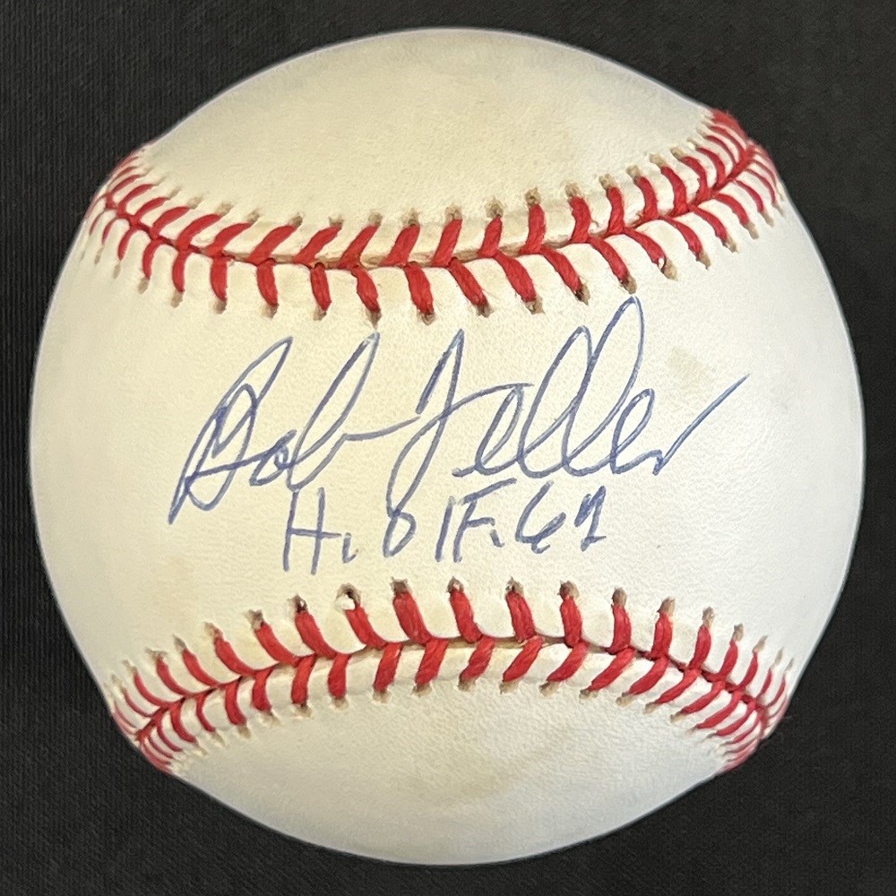 Bob Feller Autographed Baseball with HOF 62 Inscription at